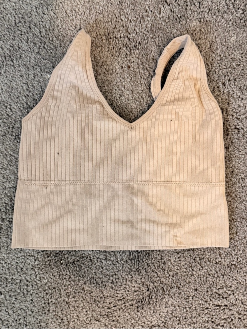 Ribbed V-Neck Crop Tank - Beige medium